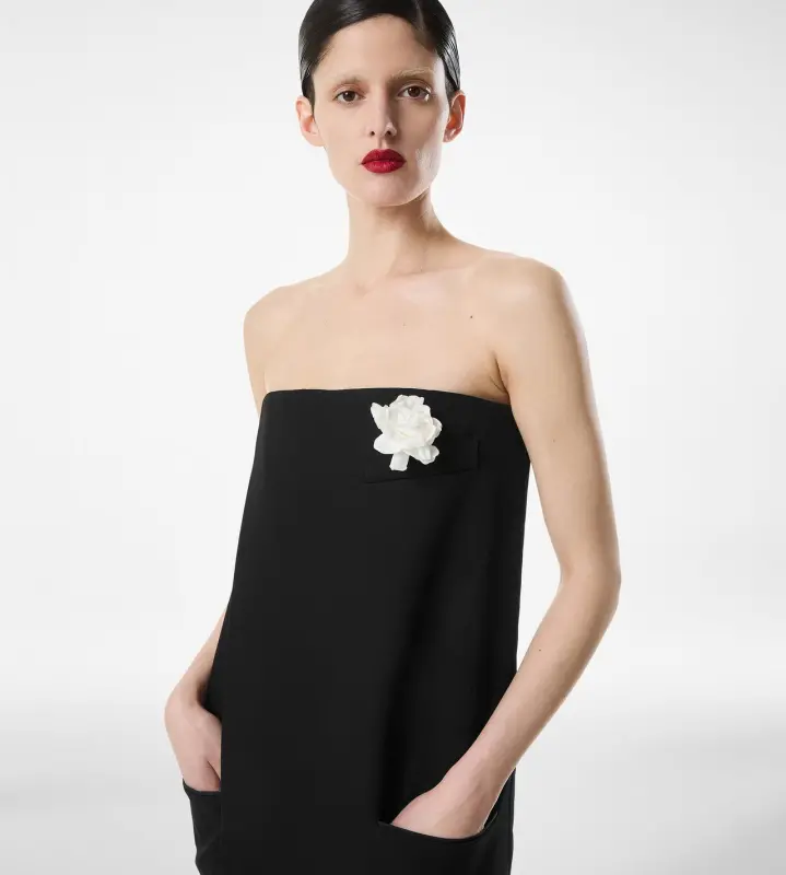 SHARP WOOL STRAPLESS EVENING DRESS BLACK online